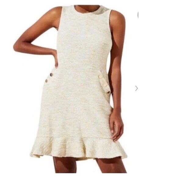 Loft Dress Women's 6 Fit and Flare Mini Tweed Flared Light yellow Ivory - Picture 1 of 7